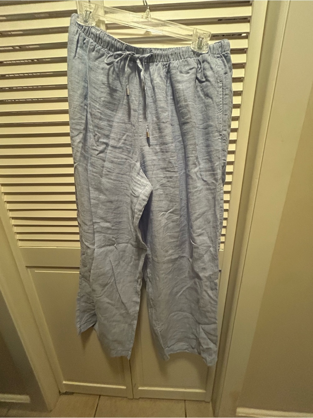 Light Blue women’s Drawstring Linen-Blend Pants